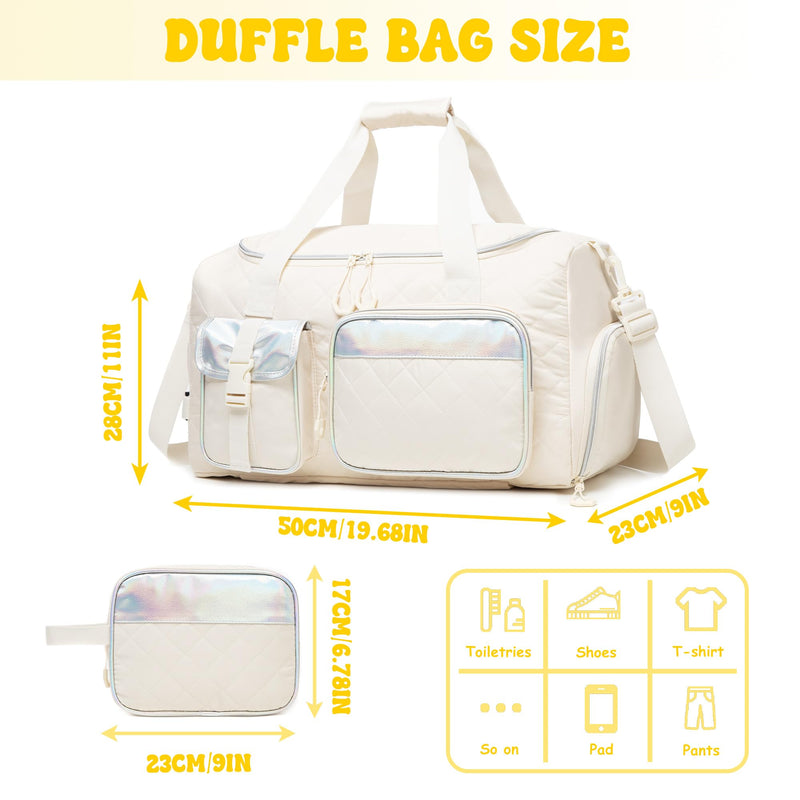 Duffle Bag for Women Weekender Bag for Travel Girls Dance Gym Sports Bags with Shoe Compartment Bags for Women Carry On Luggage for Airplanes Z-Off White