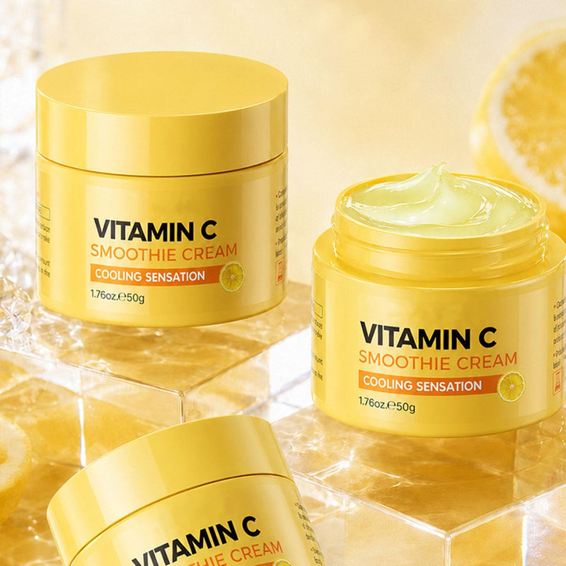 Vitamin C Smoothie Cream,Summer Icy Cool Facial Gel, Lightweight Non-Sticky Face Serum,Fast Absorbing Antioxidant Face Moisturizer for Dull Uneven Skin Tone 1.76oz