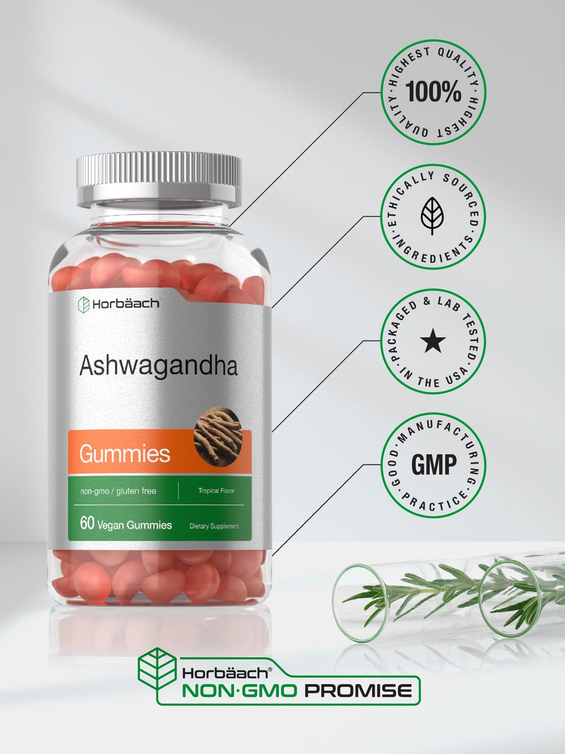 [Australia] - Horb√§ach Ashwagandha Gummies for Women and Men | 60 Count | Vegan, Non-GMO, Gluten Free Supplement | Tropical Flavor 60 Count (Pack of 1) 