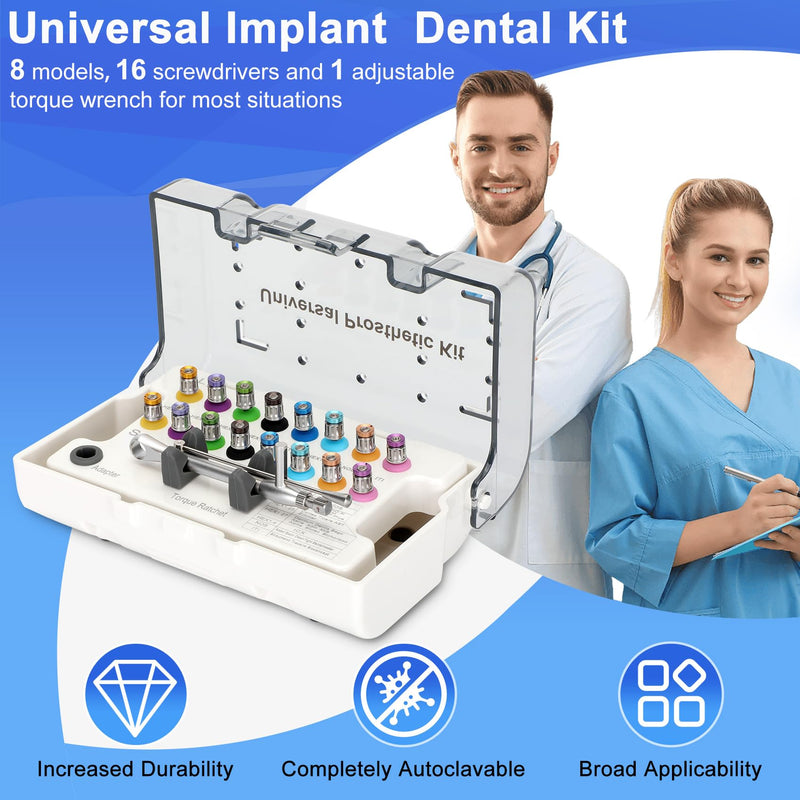 [Australia] - Dental Implant Torque Wrench Set Universal Prosthetic Kit Dental Implant Kit with Torque Adjustable Ratchet Screwdrivers 16pcs, Fully Autoclavable,10-70Ncm, Secure/Disassemble Implant Restorations 