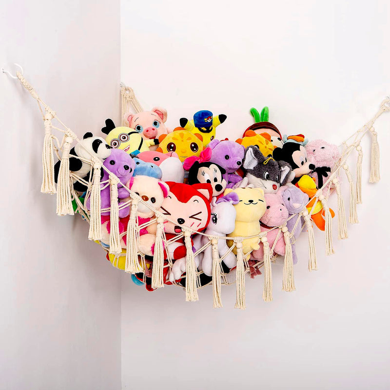 [Australia] - Stuffed Animals Hammock Corner Hanging Net with Wooden Beads Macrame Stuffed Animal Storage Ideas Plush Holder Toy Organizer for Boho Nursery Playroom Bedroom Kids Room Decor (cream, X-Large) cream 