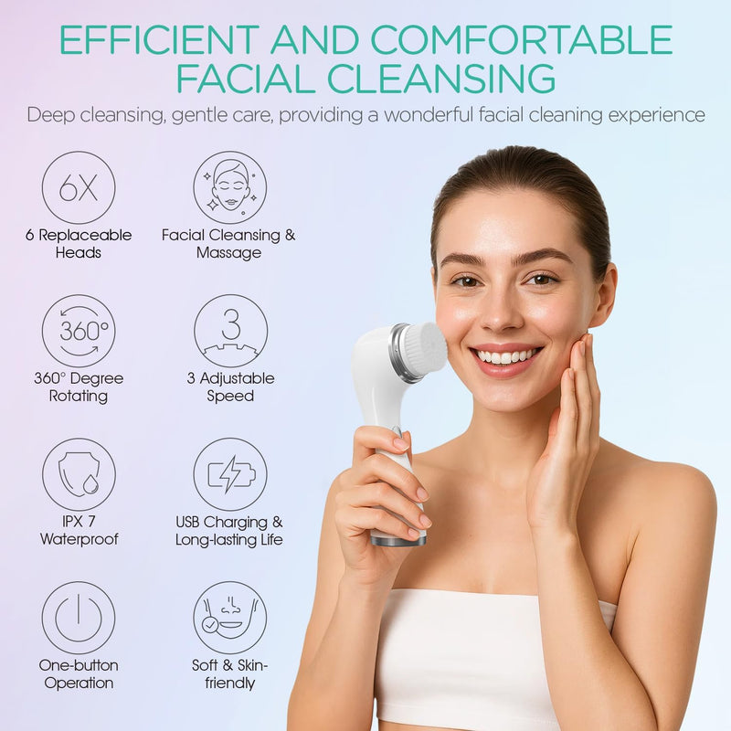 [Australia] - Sonic Facial Cleansing Brush for Deep and Through Facial Cleansing, Waterproof Face Scrubber and Ultimate Blackhead Remover for Daily Skin Care, Rechargeable and Gentle Face Exfoliator 