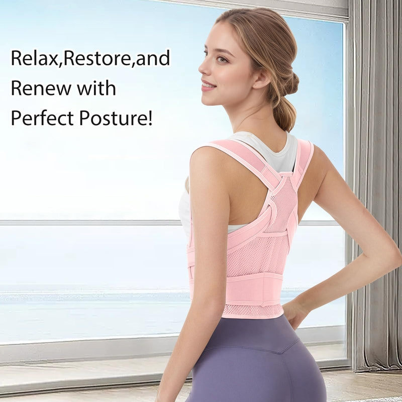 [Australia] - Posture Corrector for Women & Men – Adjustable Back Brace with Full Back Support, Shoulder Straightener for Spine Alignment, Scoliosis, Hunchback & Back Pain Relief (Pink,Medium) Pink Medium 