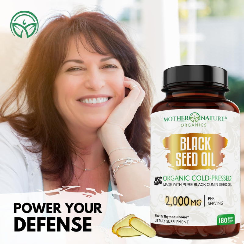 [Australia] - ORGANIC Black Seed Oil Capsules - 3 Month Supply - 180 Count (2000mg Per Serving) High Potency, Organic Cold Pressed Nigella Sativa Oil (Non-GMO) 180 Count (Pack of 1) 