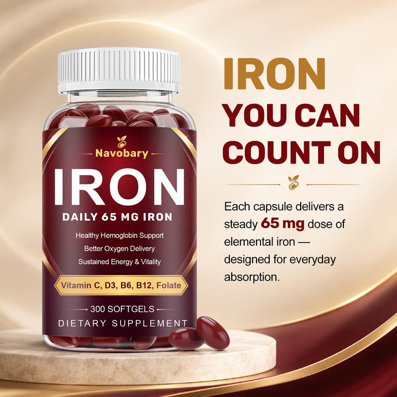 Iron 65mg 8-in-1 Multivitamin & B-Complex - 300 Softgels, 150 Day Supply | Complete 8-in-1 iron + B-Complex Multivitamin for blood & energy*. 2 daily, 150 day supply, 5 month value pack 300 Count (Pack of 1)