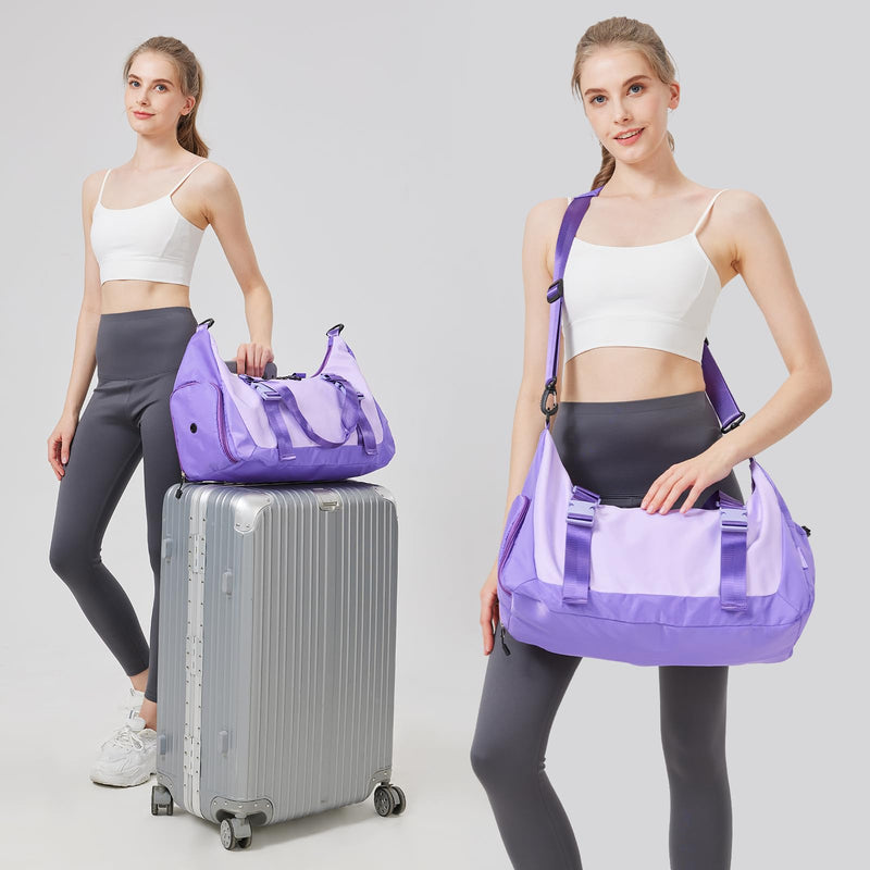 WOOMADA Gym Bag for Women with Yoga Mat Holder, Yoga Duffle Bag with Shoe Compartment, Multi-Purpose Travel, Workout, Dance, Sports Bag(Purple)