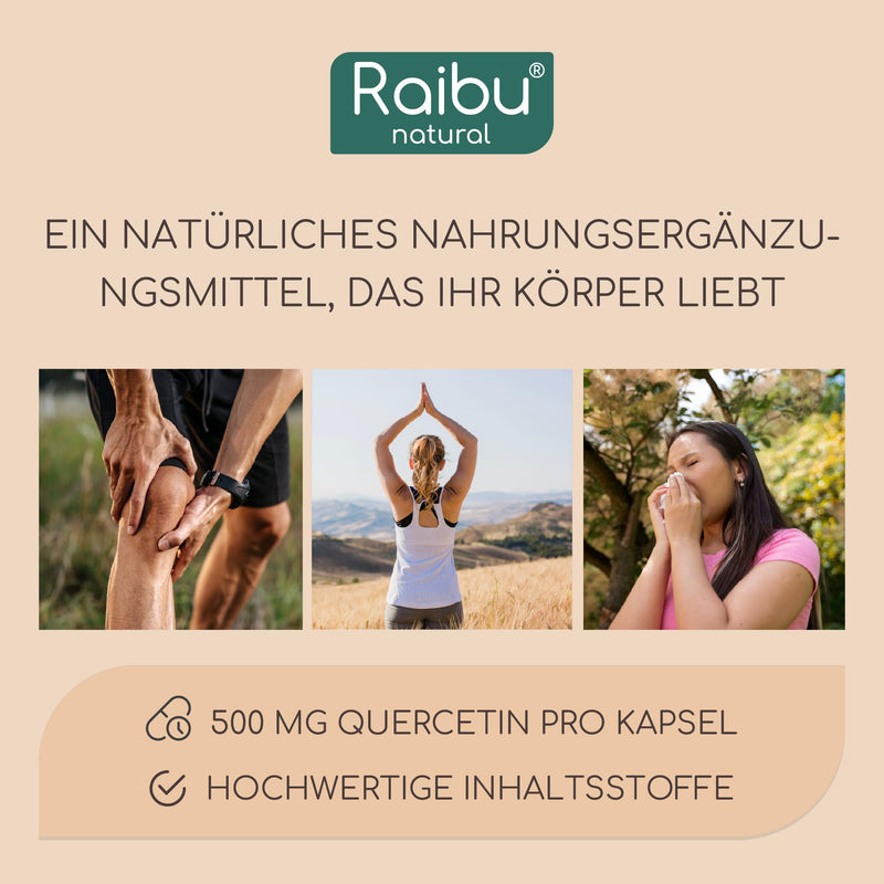 [Australia] - Quercetin high dose - 180 capsules - 500 mg quercetin per capsule - supply for 6 months - high-quality raw material: Japanese cord tree - no additives & vegan - Raibu 