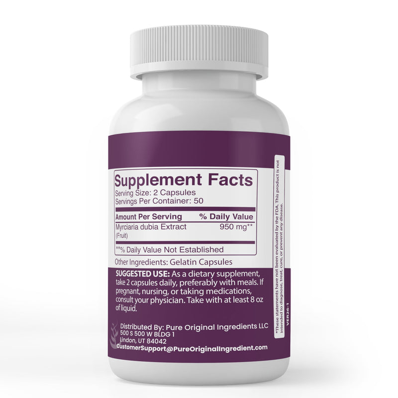 Pure Original Ingredients Camu Camu Berry, (100 Capsules) Always Pure, No Additives Or Fillers, Lab Verified 100 Count (Pack of 1)