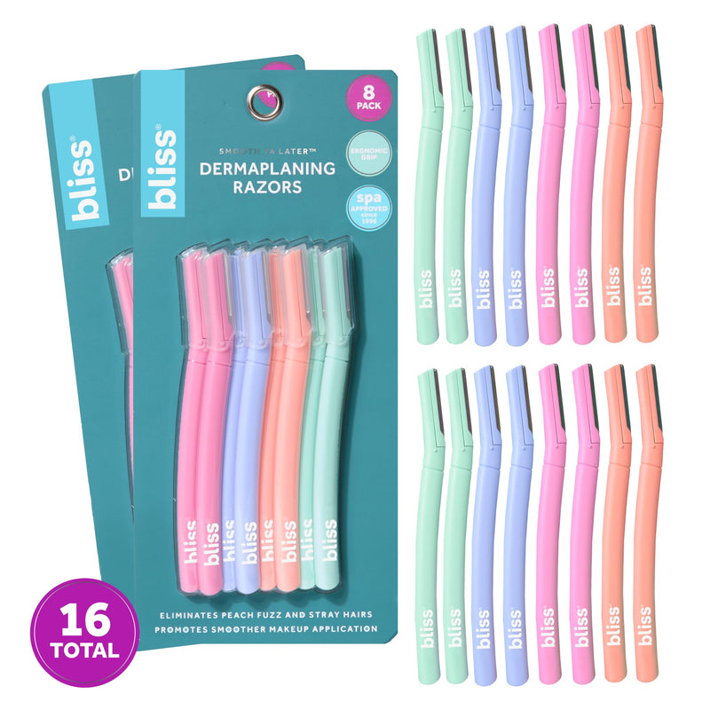 [Australia] - Bliss Stainless Steel Disposable Dermaplaning Tools | Facial Exfoliator and Eyebrow Razor to Dermaplane Peach Fuzz - 2 Pack -16 count 