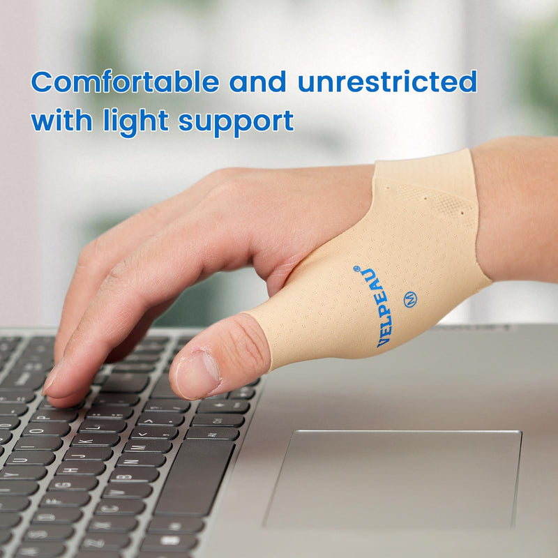 [Australia] - Velpeau Thumb Compression Sleeve for Tendonitis (Pack of 2), Seamless Technology, Gloves Wraps for Arthritis Pain Relief for Women & Men, Splint Liner, Fits Both Hands (Khaki, Short Version, M) Medium Short Version-Khaki 
