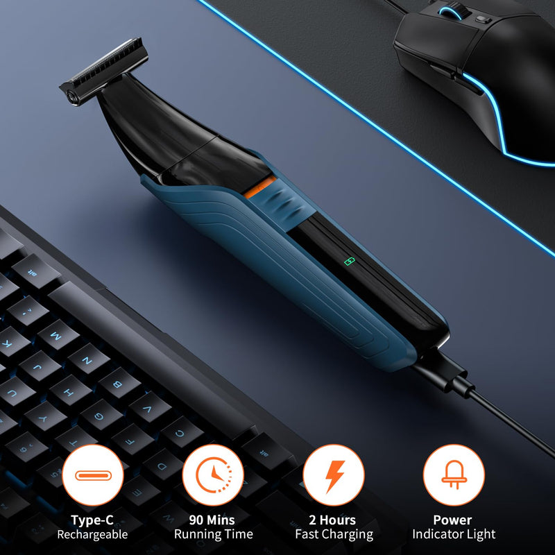 [Australia] - Body Hair Trimmer for Men, Mens Body Groomer with Beard & Nose Trimmer, Dual-Head, No Nick Shaver Electric Razor for Face, Pubic Hair, All-in-One Ultra-Sharp Blade 