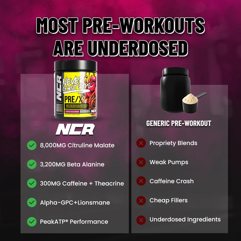 Never Count REPS Cherry Cola Smash Pre Workout - 390g Tub (30 Servings) - Energy Drink Powder with Caffeine, Citrulline, Beta Alanine & More - Controlled Stim Energy - Performance Supplement 30 Servings