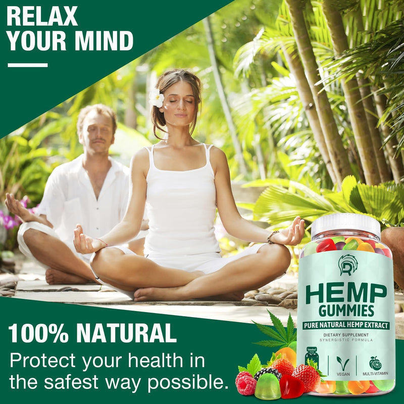 Hemp Gummies (3 Pack) for Sleep, Pain, Anxiety - High Potency Extra Strength Hemp Oil Gummies - Low Sugar Organic Bear Edible Candy Hеmp Supplement Gummy
