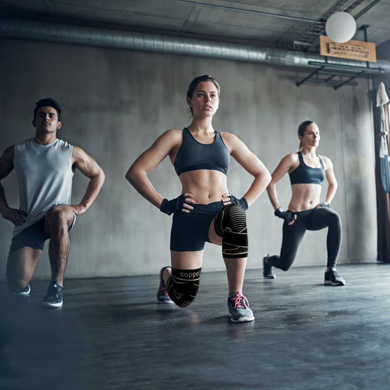 [Australia] - Copper Knee Braces with Strap for Knee Pain Women and Men(2 Pack), Knee Compression Sleeve for Arthritis, ACL, Meniscus Tear, Joint Pain Relief, Knee Support for Working, Running, Weightlifting Black+Copper Medium 