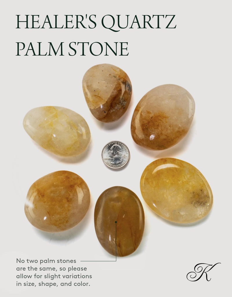 [Australia] - KALIFANO Golden Healer's Quartz Palm Stone with Healing & Calming Effects - AAA Grade High Energy Hematoid Cuarzo Worry Stone with Information Card - Reiki Hematite Crystal Used for Clarity 