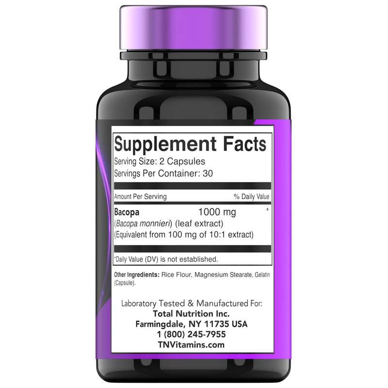 [Australia] - Bacopa Monnieri Capsules 1000 MG (60 Capsules) | Nootropic Brain Support Supplement* | Bacopa Leaf Extract Powder Pills 