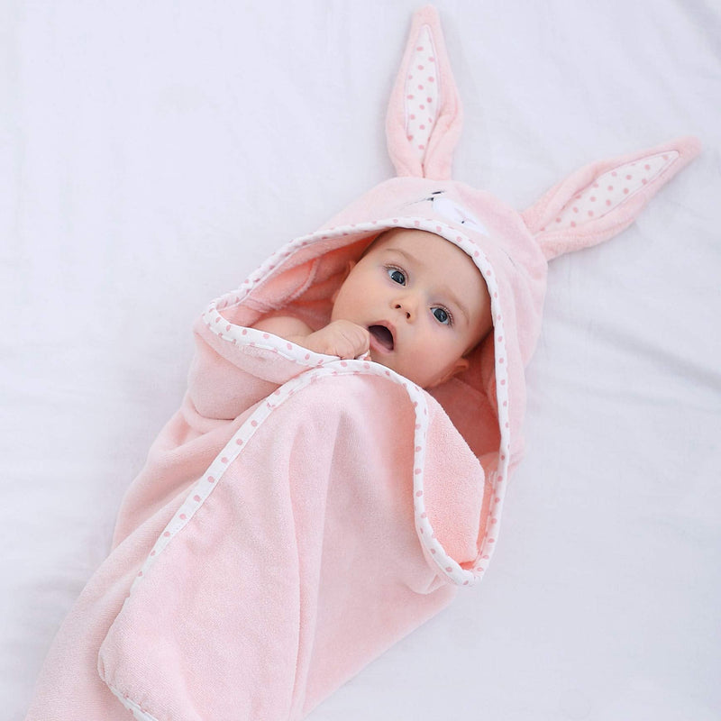 Baby Hooded Towel with Unique Animal Design Ultra Soft Thick Cotton Bath Towel for Newborn (Bunny) Rabbit