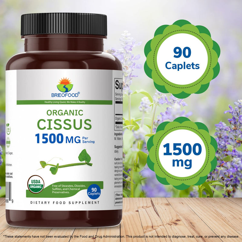 [Australia] - Brieofood Organic Cissus Quadrangularis 1500mg, 45 Servings, Vegetarian, Gluten Free, 90 Vegetarian Tablets 