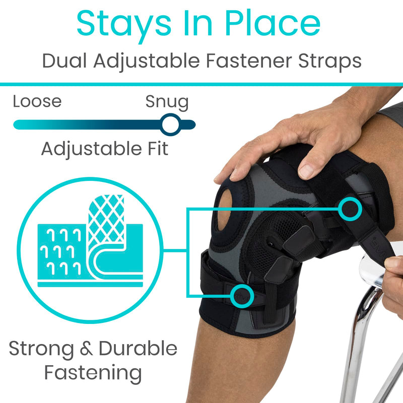 [Australia] - Vive Hinged Knee Brace with Side Stabilizers - Support for Patella & Meniscus Tear Pain for Men & Women - Adjustable Hinges for Hyperextension, MCL, ACL & Sports Injury - Heavy Duty for Stability Medium 