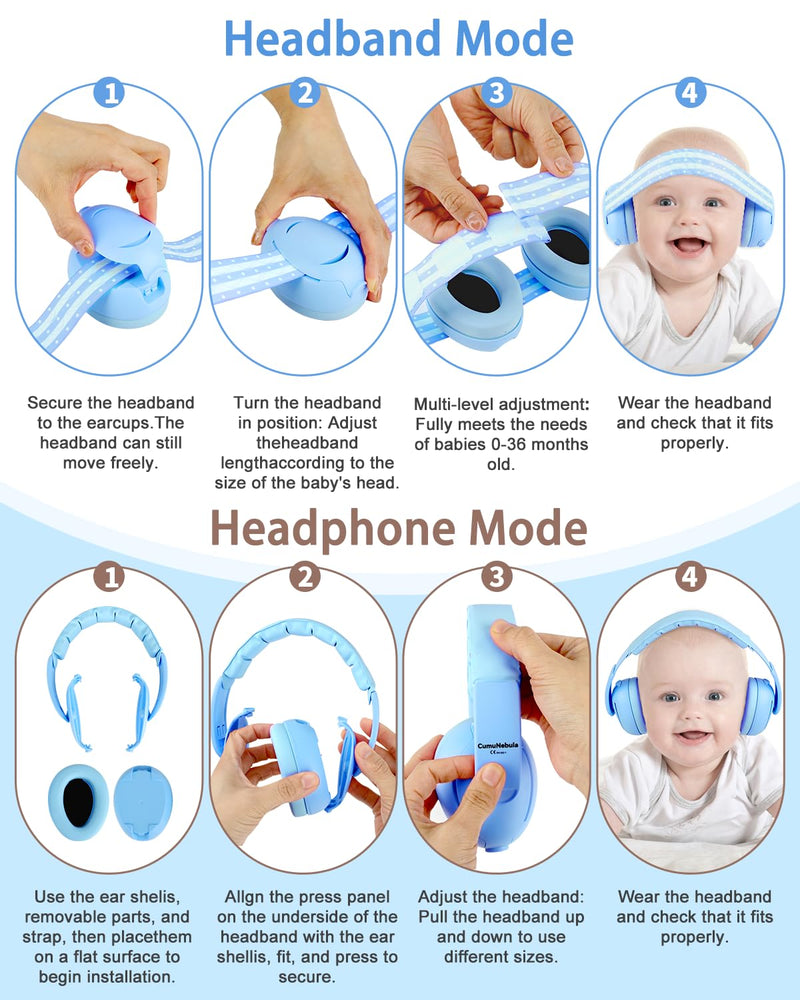 [Australia] - [2-in-1] Baby Ear Muffs Noise Protection - [Two Modes] Baby Headphones for Noise Cancelling Headphones- Infant Headphones Noise Cancelling - Ear Protection for 3 Months to 4 Years Blue 