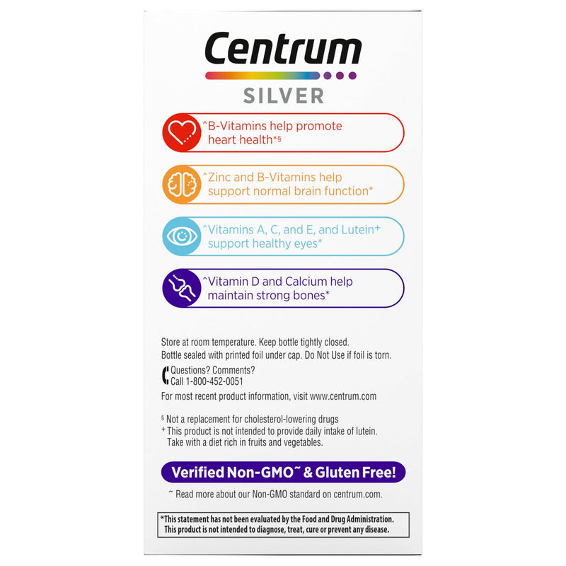 Centrum Silver Women's Multivitamin for Women 50 and Over, 65 Tablets | Contains Vitamin D3, B Vitamins, Calcium, and Antioxidants, Non-GMO Ingredients, Supports Memory and Cognition, GLP-1 Support 65 Count (Pack of 1)