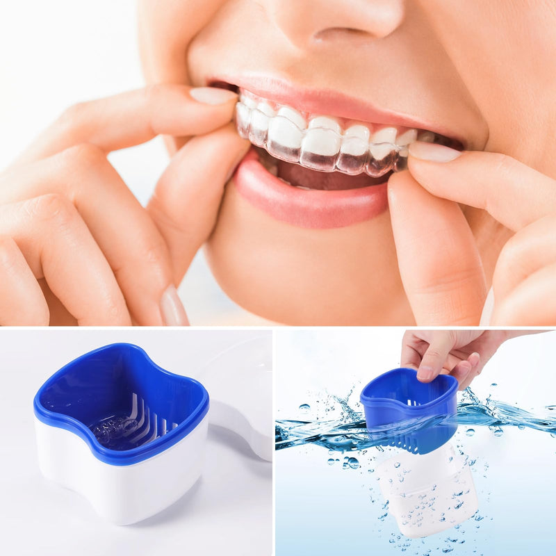 [Australia] - Dentures Case 2 pieces denture case 2 dentures cleaning brushes dentures bath box dentures box dentures toothbrush dentures cup box for false teeth and braces 