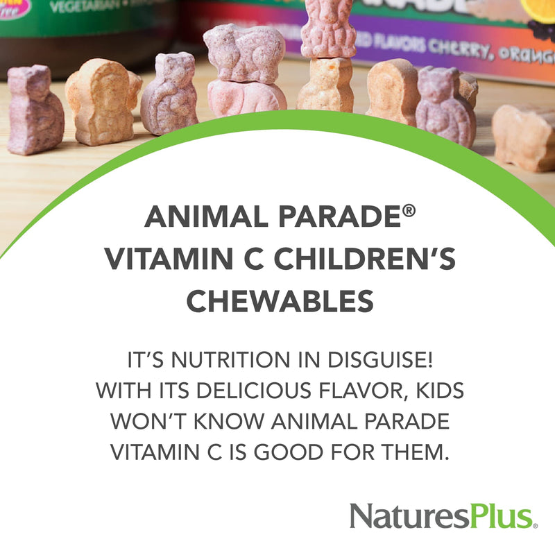 [Australia] - Natures Plus Animal Parade Vitamin C Children's Chewable - Natural Orange Juice Flavor - 90 Animal-Shaped Tablets - Vegan, Vegetarian, Gluten Free - 45 Servings 1 