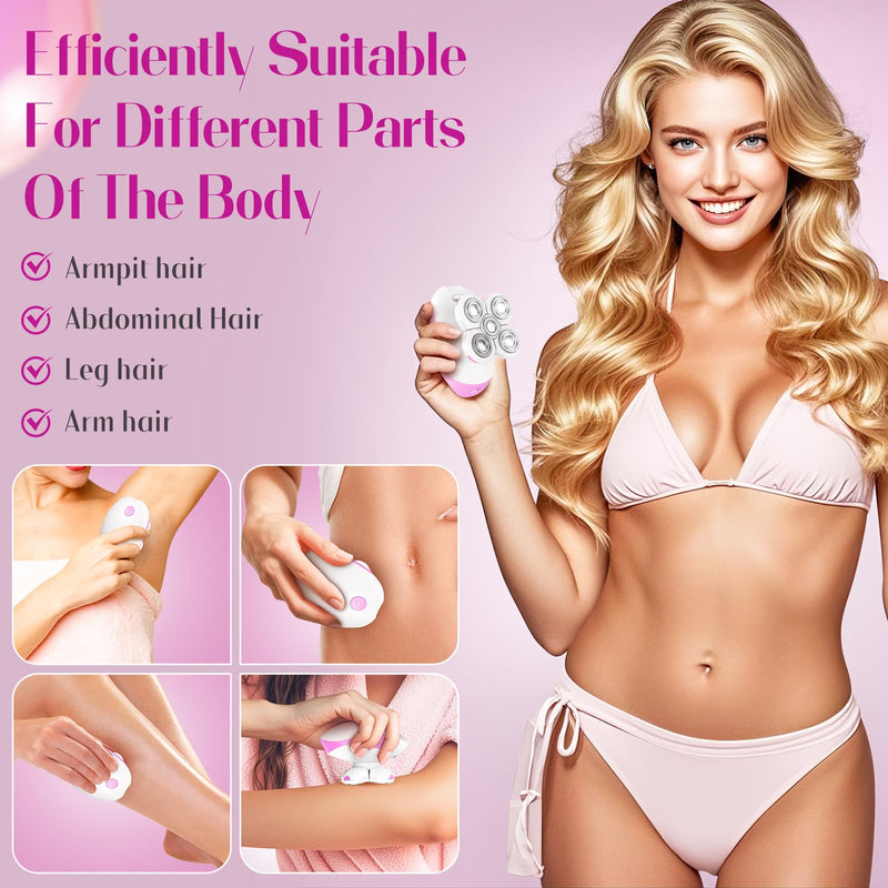[Australia] - Electric Razors for Women, Wet and Dry Use, Cordless Electric Razor Hair Remover Anti-Slip Lady Trimmer for Women's Leg, Hand, Bikini and Face Sensitive Skin (5 Head-Rose) 