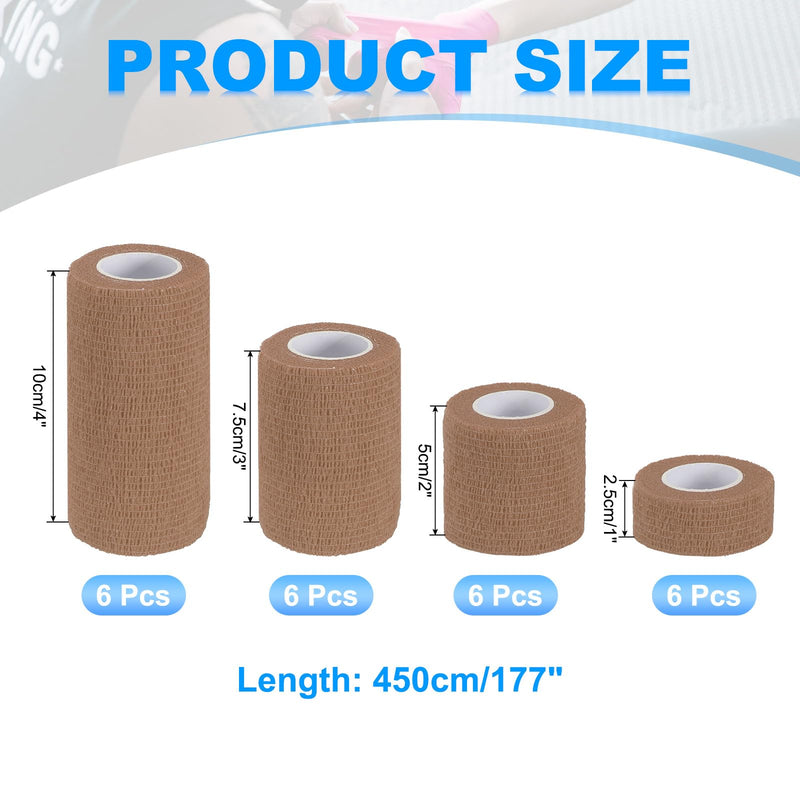 [Australia] - PATIKIL 1"/2"/3"/4" Self Adhesive Bandage Wrap, 24 Pcs 5 Yard Elastic Self Breathable Self Adherent Wrap Tape for Stretch Athletic Sports Wrist Ankle Outdoor Tape, Dark Skin 