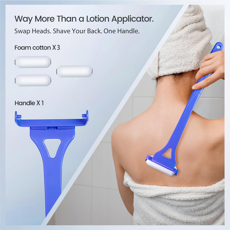 [Australia] - XUNE Lotion Applicator for Back & Body, Sunscreen Application Roller （3 Reusable Foam Rollers）with Long Reach Folding Handle - Apply Lotion, Moisturizer, Cream, Ointment, Self Tanner,Blue Blue 
