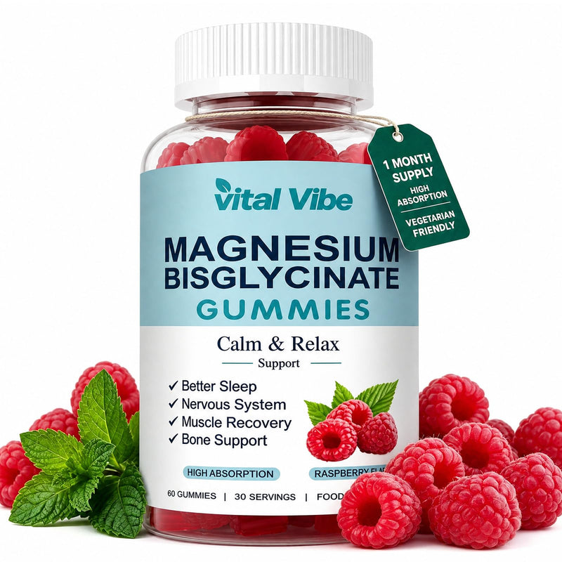 Magnesium Bisglycinate Gummies, with 400mg Magnesium Bisglycinate, Chelate Magnesium Glycinate for Relaxation, Sleep Support & Relax Muscles, Sea Salt & Real Raspberry, 60 Vegan Gummies