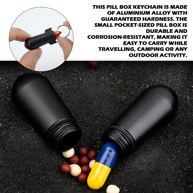 Keychain Pill Box Portable Mini Pill Case Small Aluminum Medicine Holder Pill Storage Box Waterproof Vitamin Aspirin Keyring Container for Outdoor Traveling