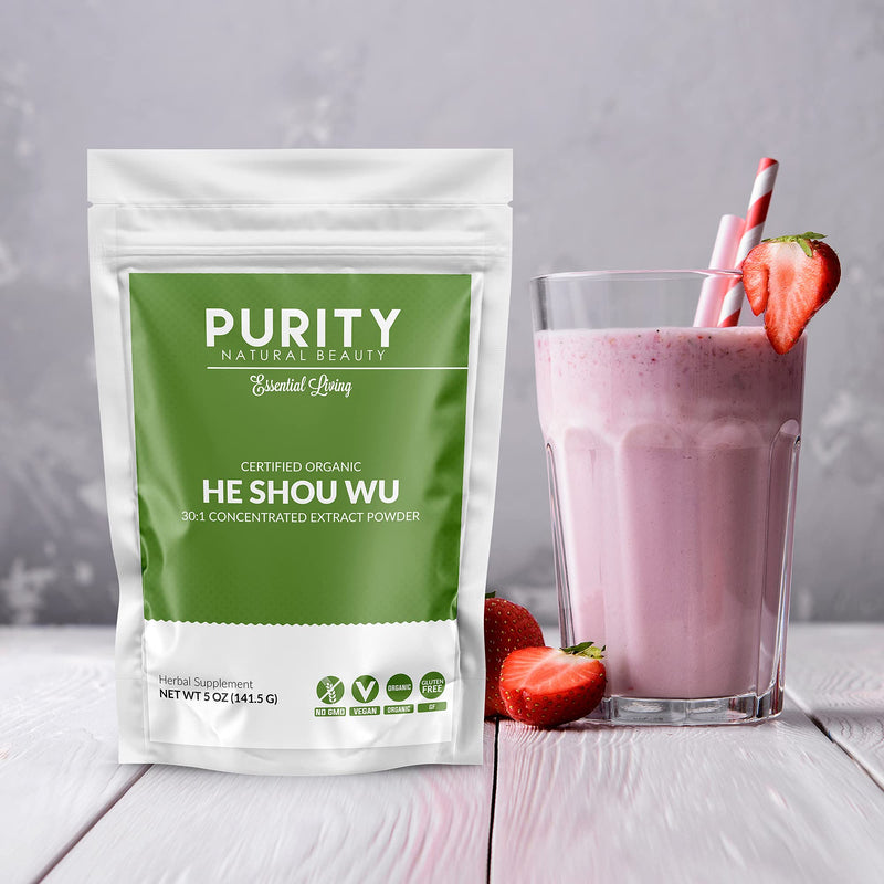 [Australia] - Certified Organic He Shou Wu - Large 5oz Bag of 30:1 Concentrated-Fo-ti - Organic Foti Extract- Fo ti He Shou Wu Organic-Plus Free Bamboo Spoon Pack of 1 - 5 Ounces 