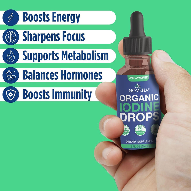 [Australia] - NOVEHA Iodine Drops | Organic Potassium Iodide Supplement | Daily Support for Thyroid Function & Wellness | 250 mcg per Serving | USDA Organic, Vegan, Non-GMO, Gluten-Free | 30-Month Supply 2 Fl Oz (Pack of 1) 