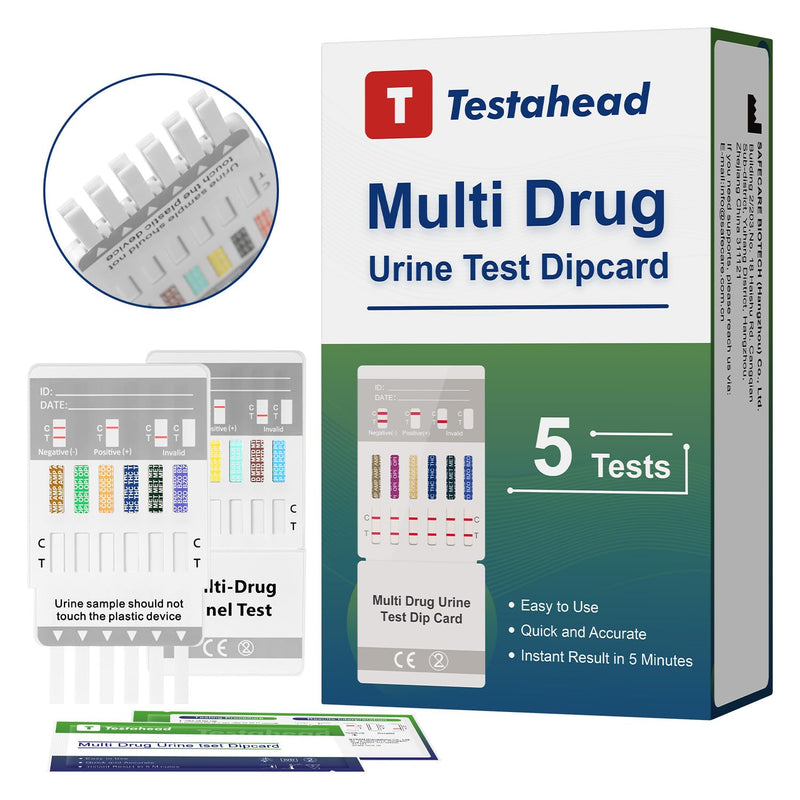 [Australia] - Drug Test Kit - 12 Panel Home Urine Test Strips for Marijuana(THC),COC, and More | Instant Results | 5 Pack for Workplace, Healthcare & Personal Use 