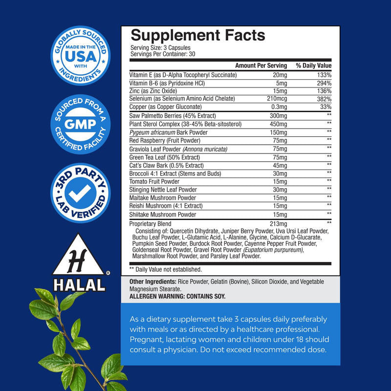 [Australia] - Herbal Prostate Supplement for Men - Potent Pygeum and Saw Palmetto Extract with Beta Sitosterol & Green Tea for Urinary Tract Support - Male Health Blend for Frequent Urination - 90 Capsules 90 Count (Pack of 1) 
