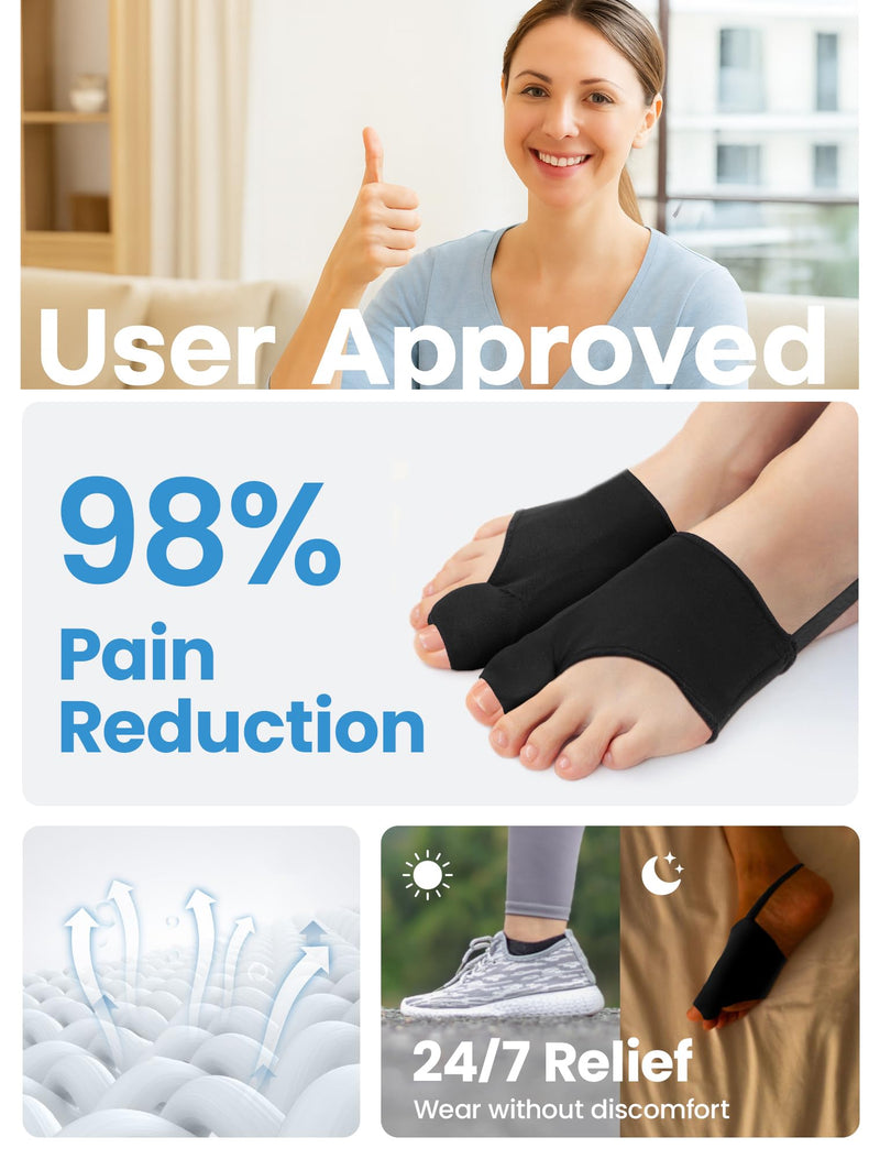 [Australia] - Bunion Corrector for Women and Men, Breathable Big Toe Straightener, Bunion Relief Splint & Pad, Comfortable for Day/Night Use, Fit for R/L, Washable Black-M-2Pack 