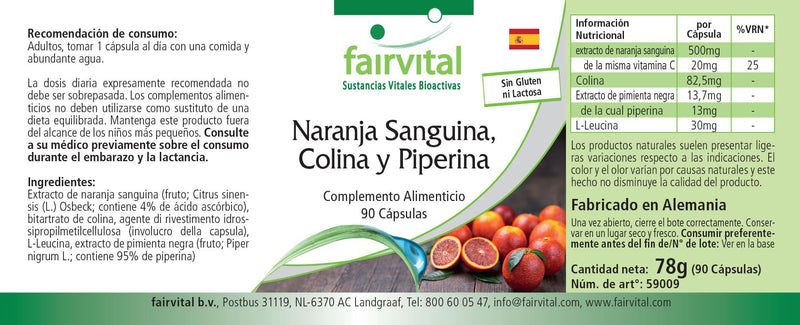 [Australia] - Fairvital | Blood orange, choline and piperine - 90 capsules - for 3 months - quality tested and high dosage - 100% vegan - Made in Germany 