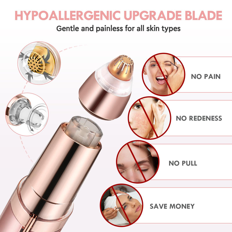 [Australia] - Eyebrow Trimmer for Women, Rechargeable Eyebrow Hair Remover, Painless Electric Razor with 2 x Replacement Heads, Eye Brow and Face Epilator Hair Removal (Rose Gold) Rose Gold-1 