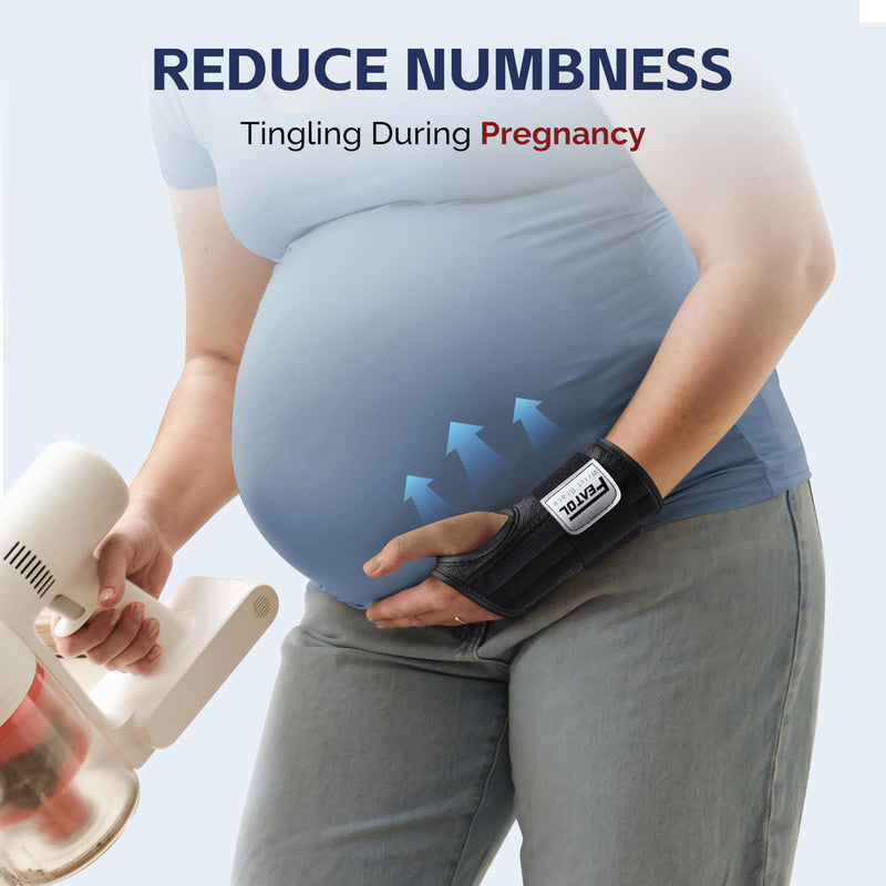 FEATOL 2 Pack Carpal Tunnel Wrist Brace For Work With Wrist Splint, 6.5'' Hand Brace Night Support For Women Men, Pain Relief For Tendonitis, Arthritis, Pregnancy, Typing, Right and Left Hand, Large 2 Pack (R and L)-Black.