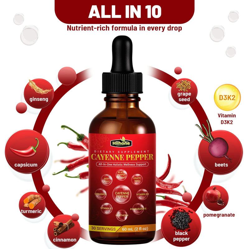 [Australia] - 10-in-1 Cayenne Pepper Drops - Herbal Supplement with Hawthorn, Beet Root & Cinnamom - Supports Healthy Digestion & Immune - 2 FL Oz original 2 Fl Oz (Pack of 1) 