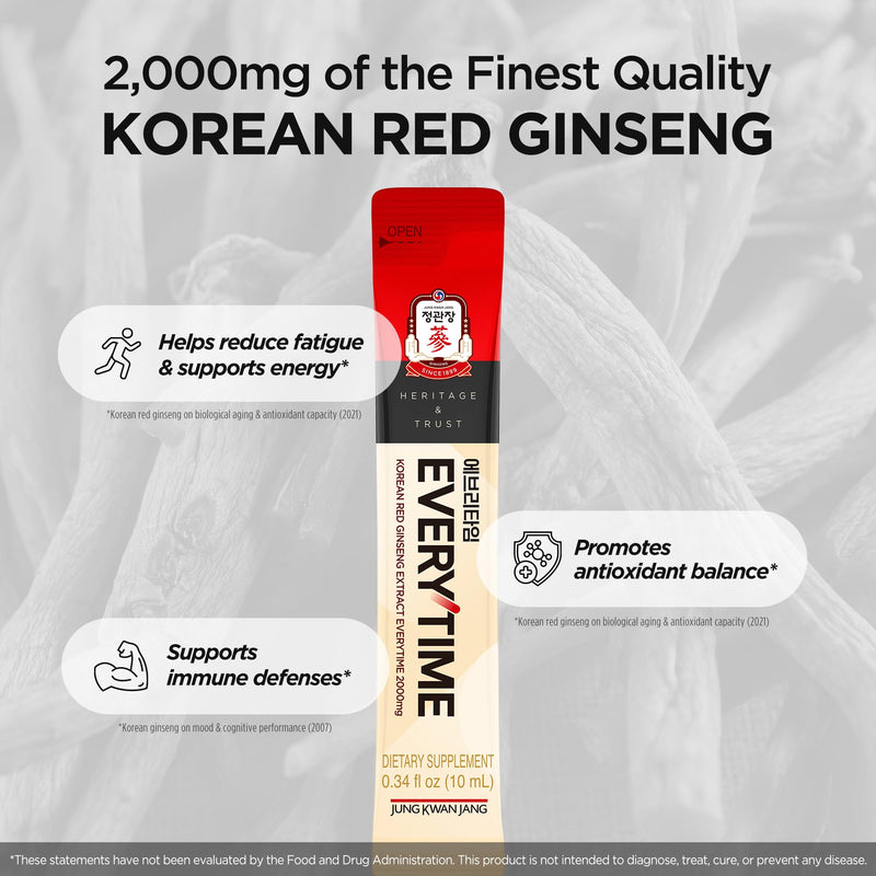 [Australia] - Everytime Korean Red Ginseng Extract 2,000mg - Liquid Stick Supplements with Propolis & Adaptogen - Energy Boost & Immune Support | Natural & Healthy Energy Drinks (10 Sticks) Signature ‚Äì 2,000mg Korean Red Ginseng Extract 0.34 Fl Oz (Pack of 10) 