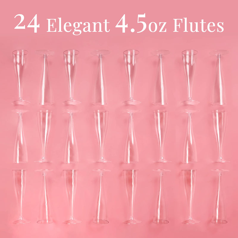 [Australia] - Prestee 24 Pack Disposable Clear Champagne Flutes for Parties, Weddings, Mimosa Bars - Plastic Toasting Glasses With Mimosa Glasses 24 Count (Pack of 1) 