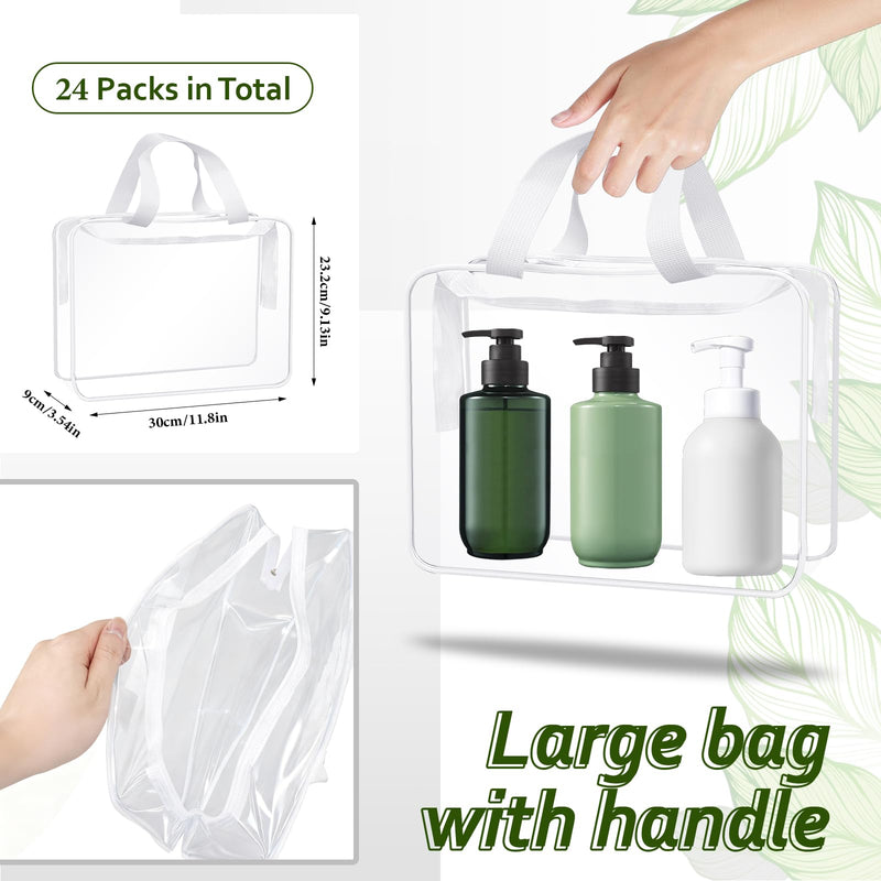 24 Pack Large Clear Toiletry Cosmetic Makeup Bag with Zipper and Handle | Travel Tote Pouch PVC Plastic Storage Organizer for Women Men, 12 x 9 x 4 inches