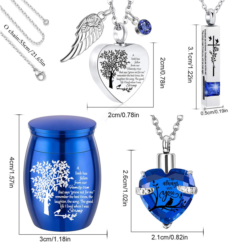 [Australia] - Cremation Urn Necklace for Ashes Set of 6- Small Cremation Urns for Human/Pet Keepsake Sharing Urns Memorial Ashes Holder-A Limb has Fallen from The Family Tree (6Pcs-Blue) 6pcs-blue 