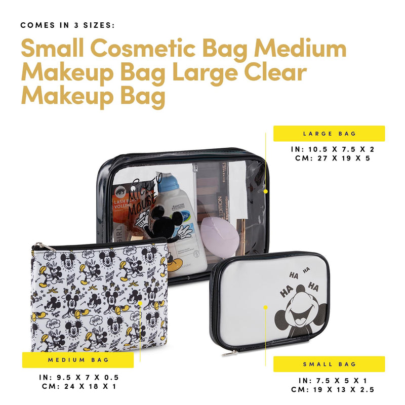 Mickey Mouse Cosmetic Case Set - Officially Licensed Mickey and Minnie Mouse Travel Cosmetic Case 3 Piece Set - Girls, Boys, Teens, Adults (Black Mickey) Black Mickey