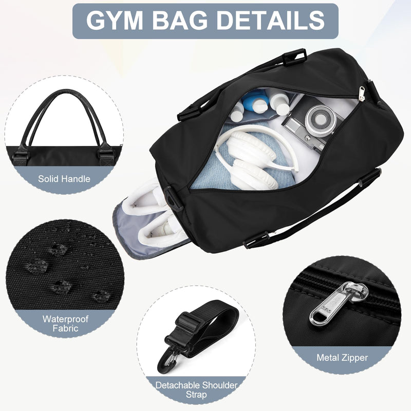 Gym Bags with Shoes Compartment,Personal Item Travel Duffel Bag Black | Travel Duffel Bag with Toiletry Bag Carry On Tote Bags Weekender Overnight Bag for Travel Essentials and Travel Accessories D1-Black+2Pcs Toiletry Bag
