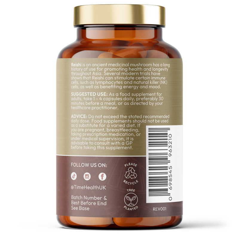 Reishi (Ganoderma lucidum) - High Strength 50% Polysaccharides / 30% Beta 1,3/1,6 D Glucan - Dual Extracted - UK Manufactured - Zero Additives - Pullulan (120 Capsules) 120 count (Pack of 1)