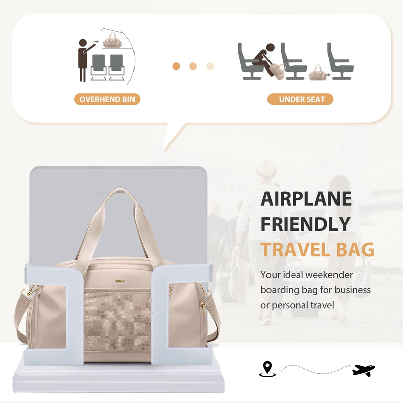 VNINE Duffle Bag for Women Men Travel Bags with Shoes Compartment Carry On Weekender Bag Airlines Approved Duffel Bag with Wet Pocket Water Resistant Overnight Sports Workout Dance Bags Beige