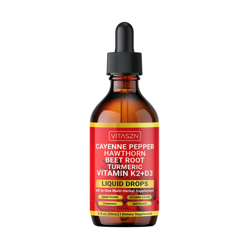 [Australia] - Cayenne Pepper Drops Liquid Supplement with Hawthorn Berry, Vitamin D3 + K2, Beet Root, Ceylon Cinnamon, Turmeric Curcumin, Panax Ginseng & Berberine Vegan-Friendly, Easily Absorbed 2oz - 60ml 